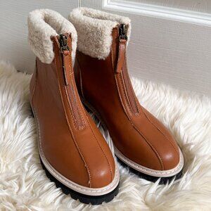 oasis society Brown Flat Booties with Shearling and Zipper (7)
